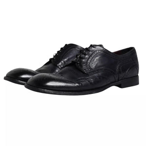 Dunkelblaue Leder Derby Wingtip Formelle Schuhe