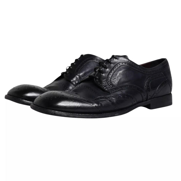 Dunkelblaue Leder Derby Wingtip Formelle Schuhe