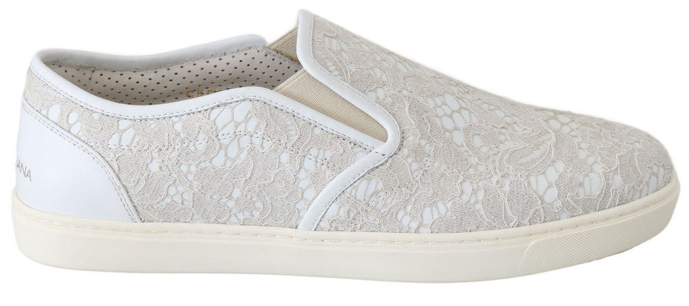 Weiße Leder Spitze Slip On Loafers Schuhe
