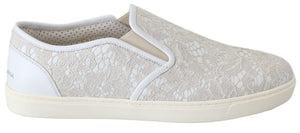 Weiße Leder Spitze Slip On Loafers Schuhe