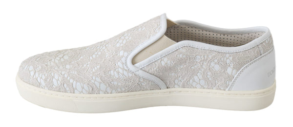 Weiße Leder Spitze Slip On Loafers Schuhe