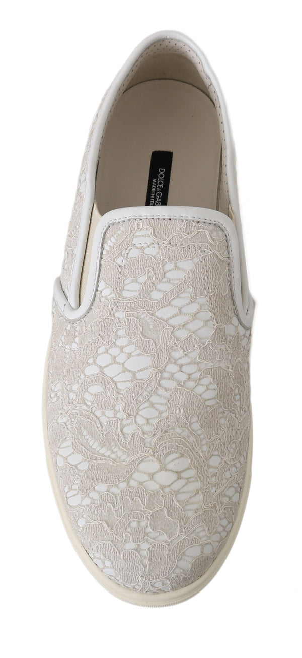Weiße Leder Spitze Slip On Loafers Schuhe