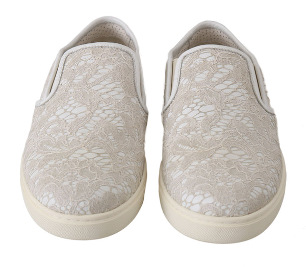 Weiße Leder Spitze Slip On Loafers Schuhe