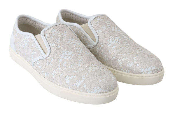Weiße Leder Spitze Slip On Loafers Schuhe