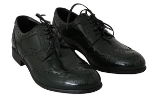 Grüne Leder Broque Oxford Wingtip Schuhe