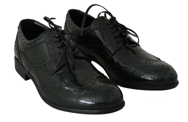 Grüne Leder Broque Oxford Wingtip Schuhe