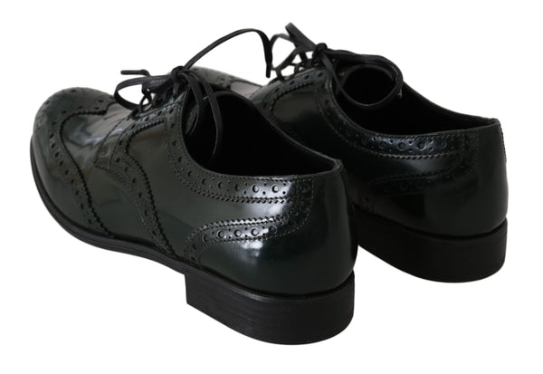 Grüne Leder Broque Oxford Wingtip Schuhe