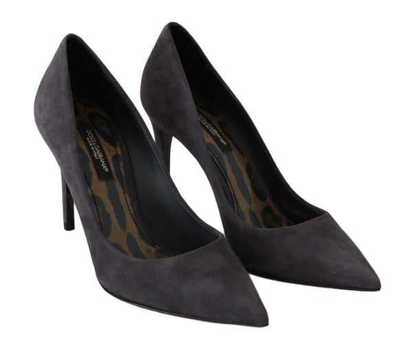 Graue Wildleder Leder Stiletto Schuhe Heels