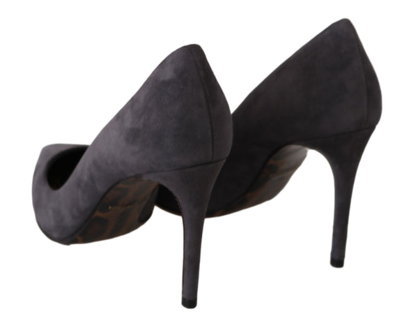 Graue Wildleder Leder Stiletto Schuhe Heels