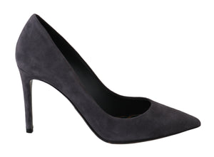 Graue Wildleder Leder Stiletto Schuhe Heels
