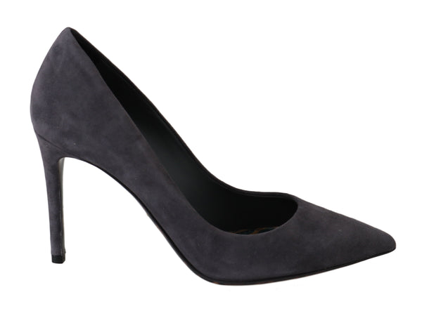 Graue Wildleder Leder Stiletto Schuhe Heels