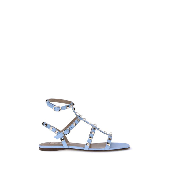 Hellblaue Kalbsleder Bos Taurus Flache Sandalen
