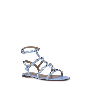 Hellblaue Kalbsleder Bos Taurus Flache Sandalen