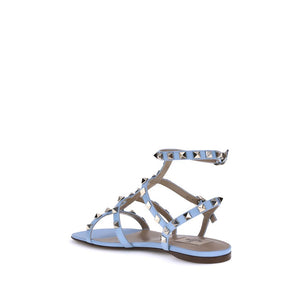 Hellblaue Kalbsleder Bos Taurus Flache Sandalen