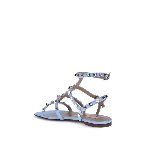 Hellblaue Kalbsleder Bos Taurus Flache Sandalen