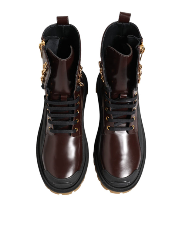 Braun Schwarz Leder Stiefel Reißverschluss Schnürschuhe