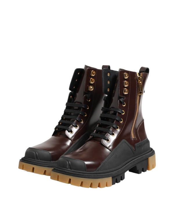 Braun Schwarz Leder Stiefel Reißverschluss Schnürschuhe