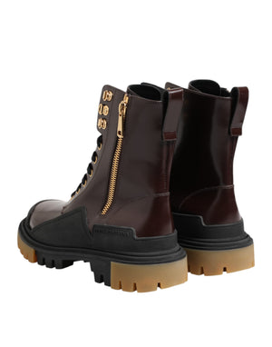Braun Schwarz Leder Stiefel Reißverschluss Schnürschuhe