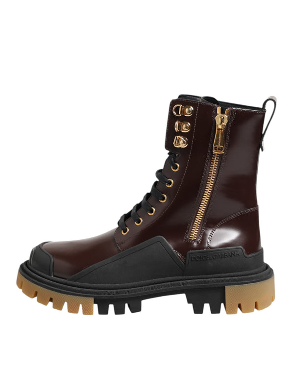 Braun Schwarz Leder Stiefel Reißverschluss Schnürschuhe