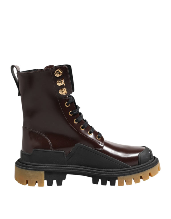 Braun Schwarz Leder Stiefel Reißverschluss Schnürschuhe