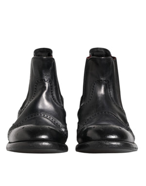 Schwarze Lederstiefeletten Slip On Schuhe