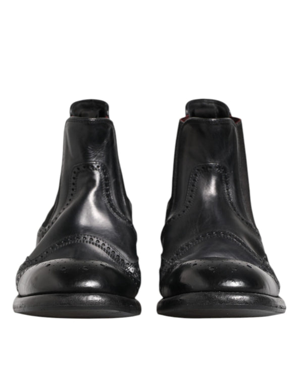 Schwarze Lederstiefeletten Slip On Schuhe