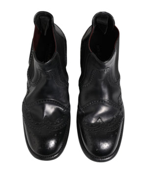 Schwarze Lederstiefeletten Slip On Schuhe