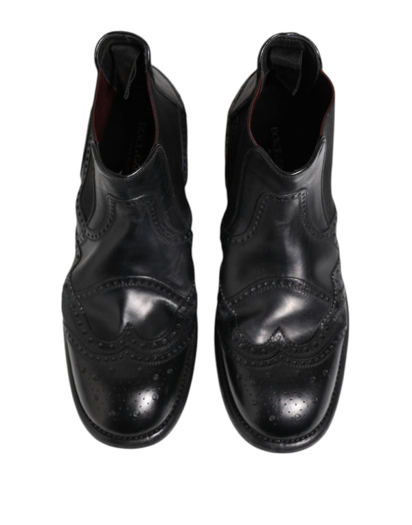 Schwarze Lederstiefeletten Slip On Schuhe