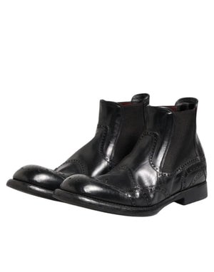 Schwarze Lederstiefeletten Slip On Schuhe
