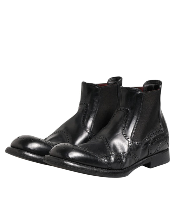 Schwarze Lederstiefeletten Slip On Schuhe