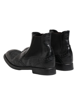 Schwarze Lederstiefeletten Slip On Schuhe