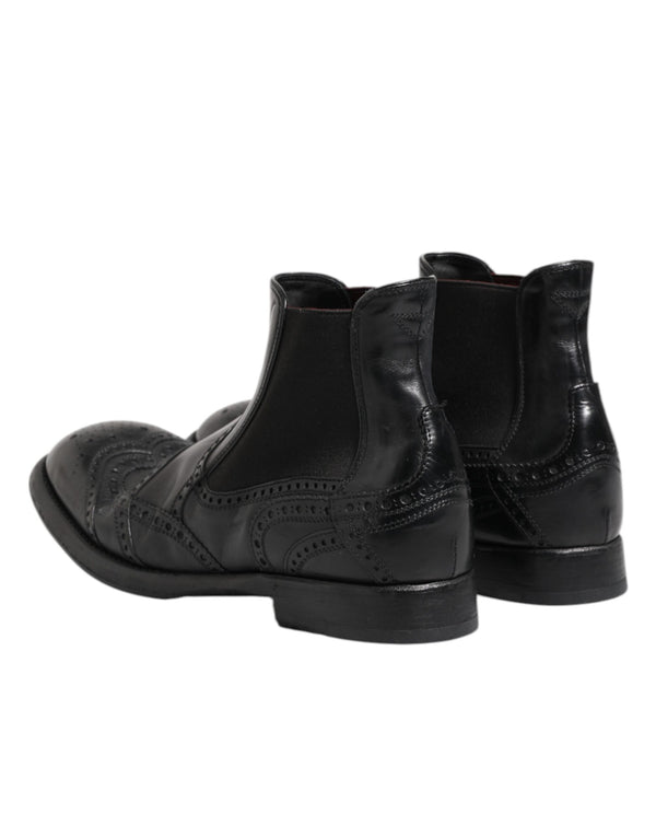 Schwarze Lederstiefeletten Slip On Schuhe