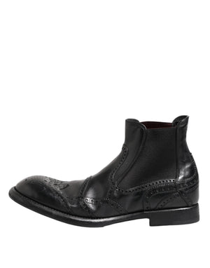Schwarze Lederstiefeletten Slip On Schuhe