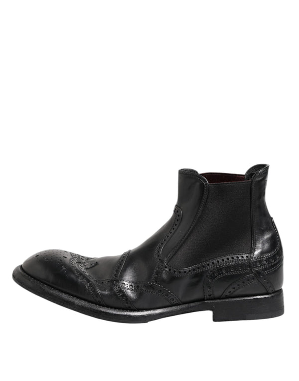 Schwarze Lederstiefeletten Slip On Schuhe