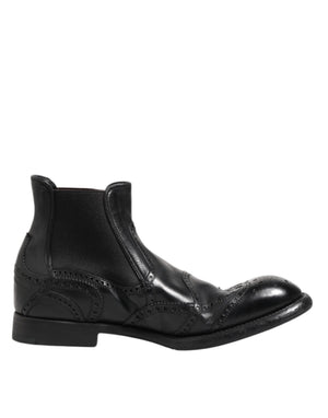 Schwarze Lederstiefeletten Slip On Schuhe