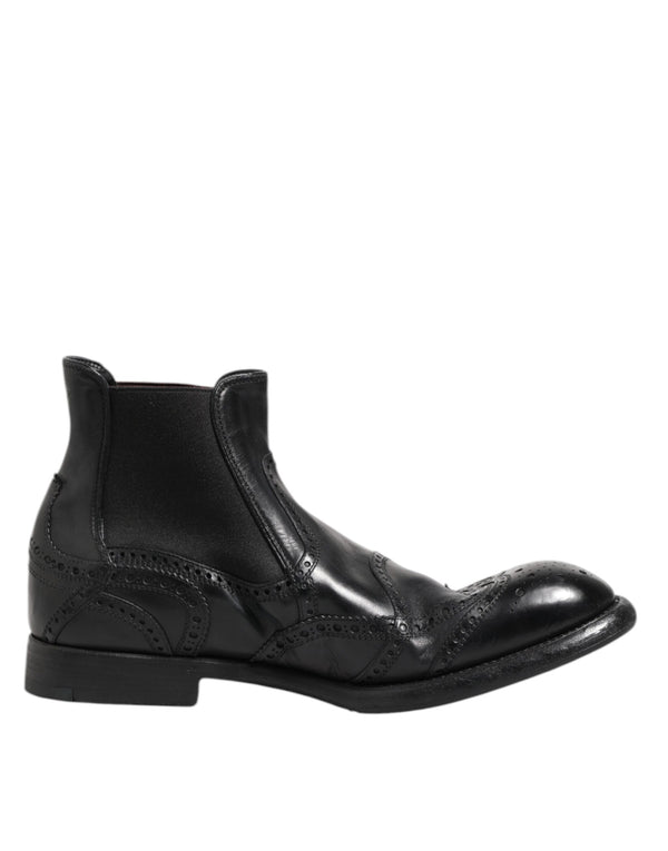 Schwarze Lederstiefeletten Slip On Schuhe