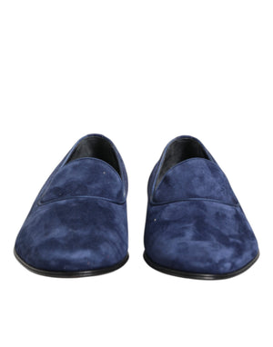 Blauer Samt DG Logo Loafers Formelle Schuhe