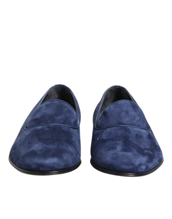 Blauer Samt DG Logo Loafers Formelle Schuhe