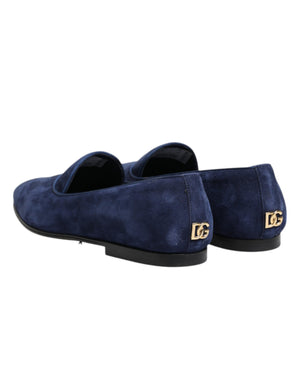 Blauer Samt DG Logo Loafers Formelle Schuhe