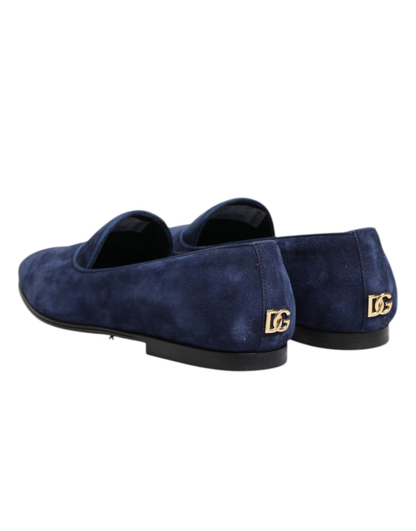Blauer Samt DG Logo Loafers Formelle Schuhe