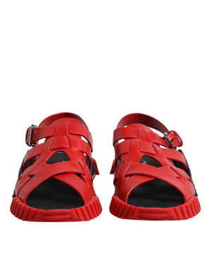Rot Schwarz Leder Riemchensandalen Schuhe