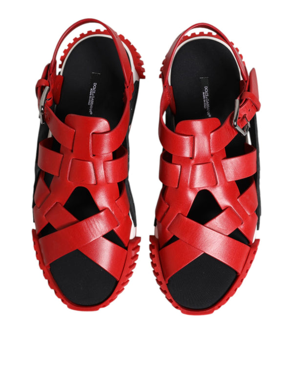 Rot Schwarz Leder Riemchensandalen Schuhe
