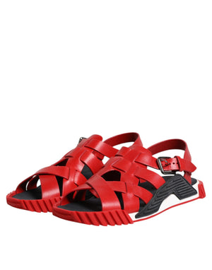 Rot Schwarz Leder Riemchensandalen Schuhe