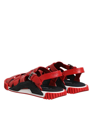 Rot Schwarz Leder Riemchensandalen Schuhe