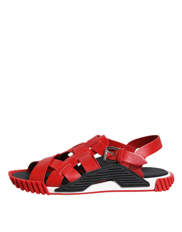 Rot Schwarz Leder Riemchensandalen Schuhe