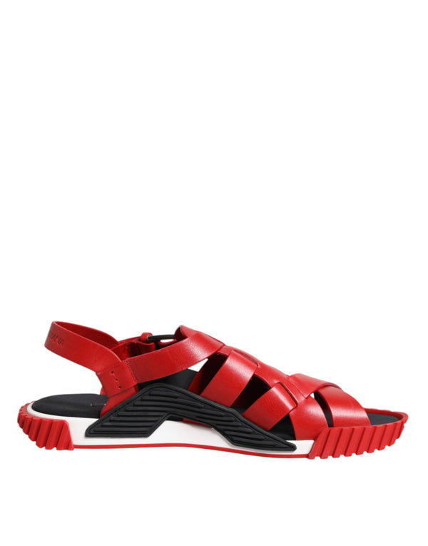 Rot Schwarz Leder Riemchensandalen Schuhe