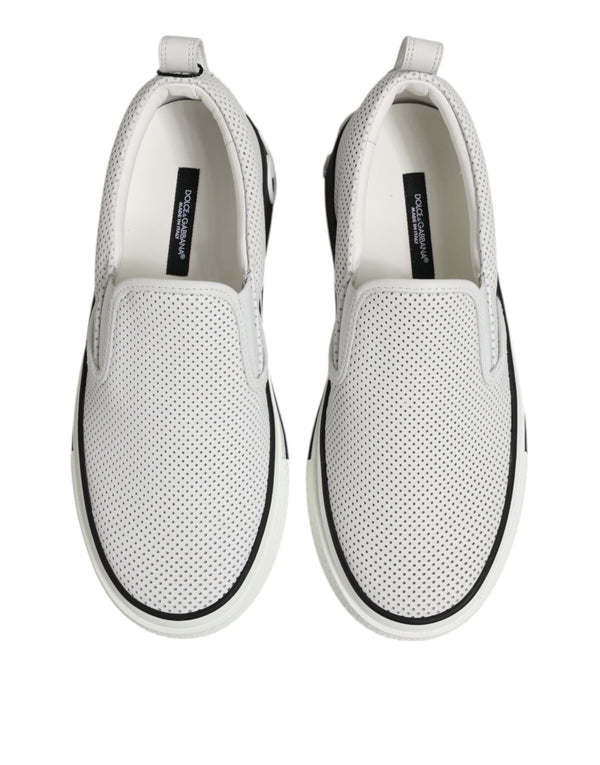 Weiß gepunktet Leder Slip On Männer Turnschuhe Schuhe