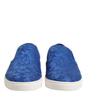 Blaue Leder Spitze Slip On Sneaker Schuhe