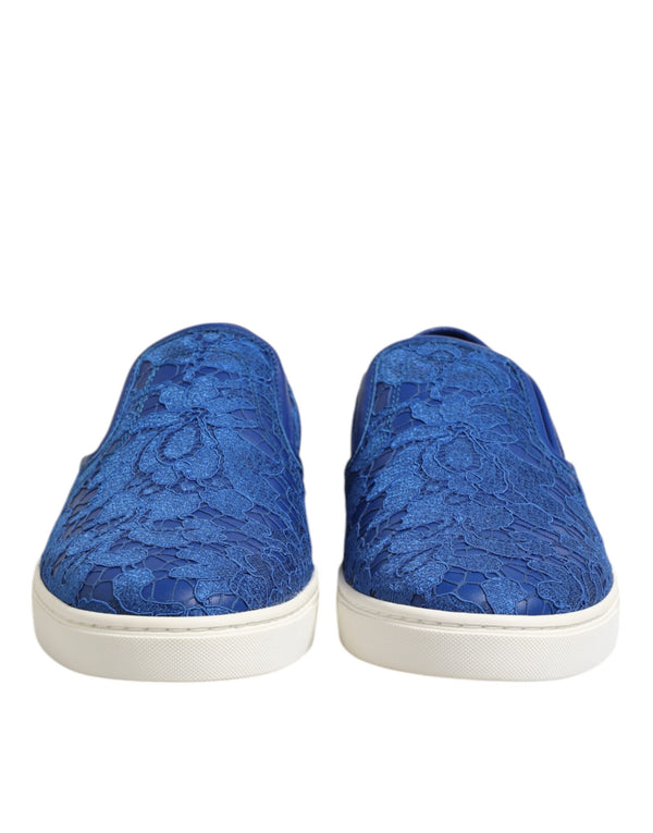 Blaue Leder Spitze Slip On Sneaker Schuhe