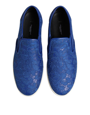 Blaue Leder Spitze Slip On Sneaker Schuhe